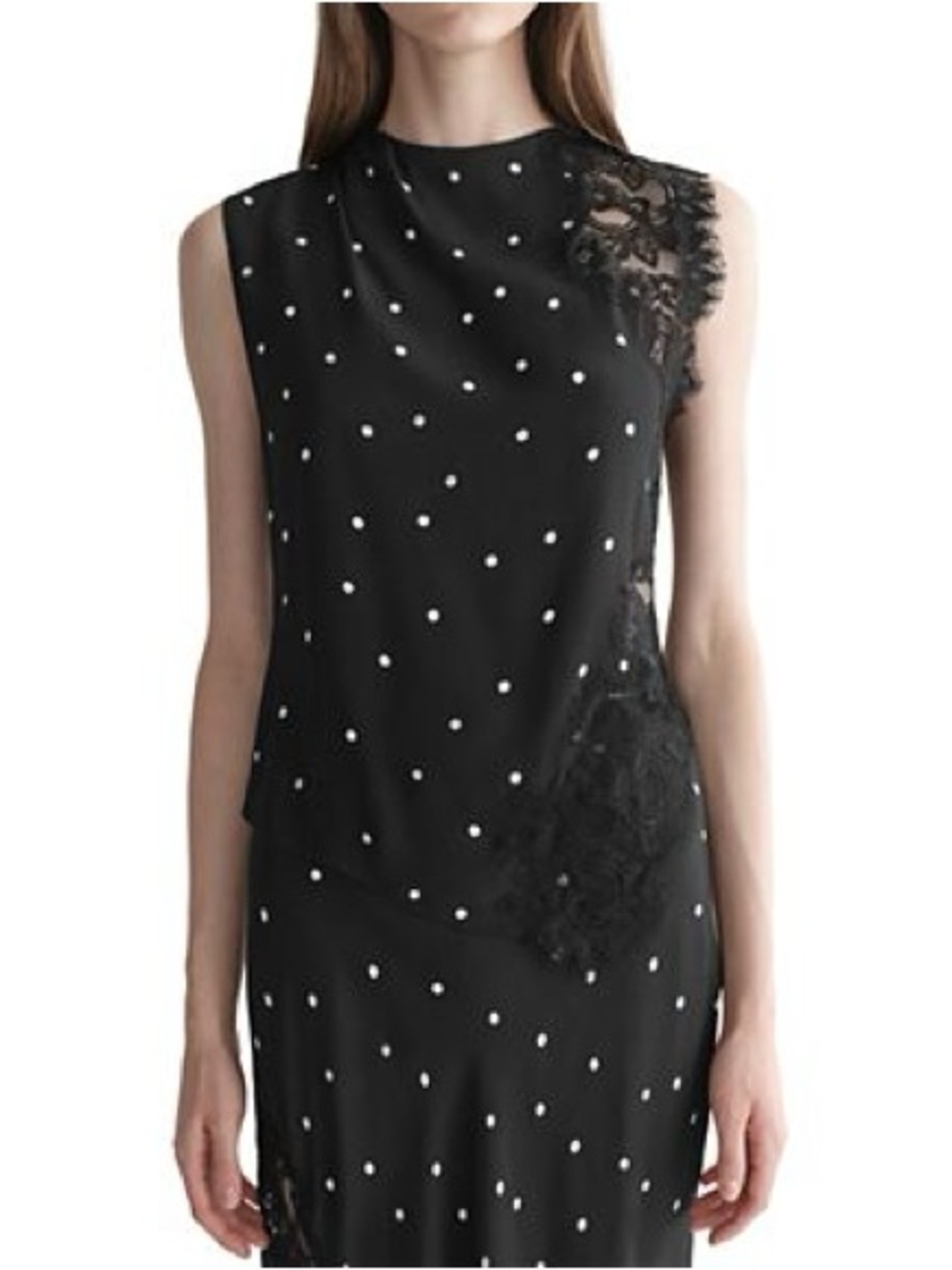 MONTGOMERY POST Rory Lace Detail Blouse/Top Polka Dot Lace-Accent Sleeveless